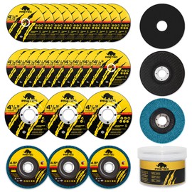 PRETEC 26 Packs Angle Grinder Cutting Flap Grinding Disc Wheel 4 1/2in Inches - 20 Packs 4.5"x1/4"x7/8" Cut Off Wheels,3 Packs 4.5"x7/8" 60 Grit Flap Discs, 3 Packs 4.5"x1/25"x7/8" Grinding Wheels