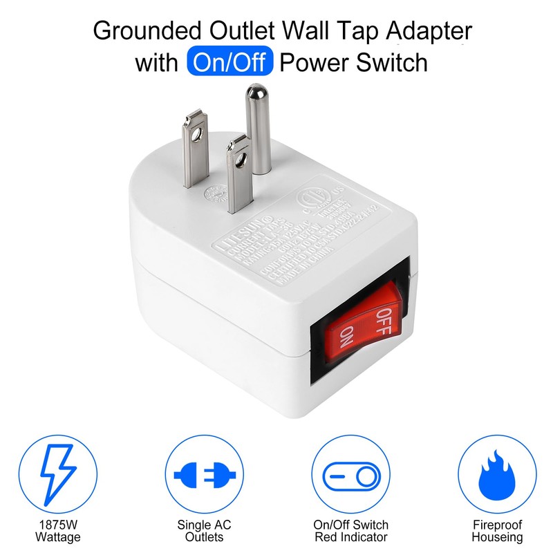 VSEER Grounded Outlet with ON Off Switch, Wall Tap Adapter