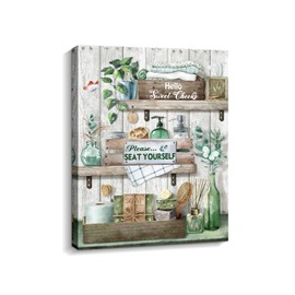 ARTINME Farmhouse Bathroom Decor Wall Art Rustic Green Funny Bathroom Pictures Canvas Sign Artwork Home Decor for Bathroom Framed Ready to Hang 11x14 inch