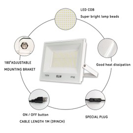 GLW 150W LED Flood Lights Outdoor 2 Pack,13000LM Super Bright Security Light, IP66 Waterproof Outdoor Floodlight,6500K Daylight White Exterior Spot Lights for Yard,Backyard,Stadium