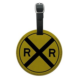 Graphics & More Railroad Crossing Traffic Sign Train Round Leather Luggage Id Tag Suitcase, Black