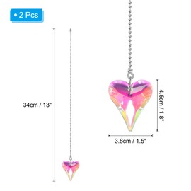 PATIKIL 13 Inch Crystal Ceiling Fan Pull Chains, 2 Pcs Beaded Ball Fan Pull Chain New Heart Ceiling Fan Extender with Ball Chain Connector for Ceiling Light Lamp Fans, AB Color