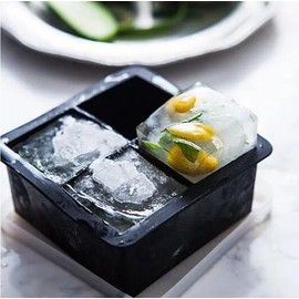 Generic BROMLEY HOME Premium Silicone Ice Cube Tray - Large 2-Inch Cubes - Choose 4 or 6 Mold - Red or Black (black, 4 cubes), HA349