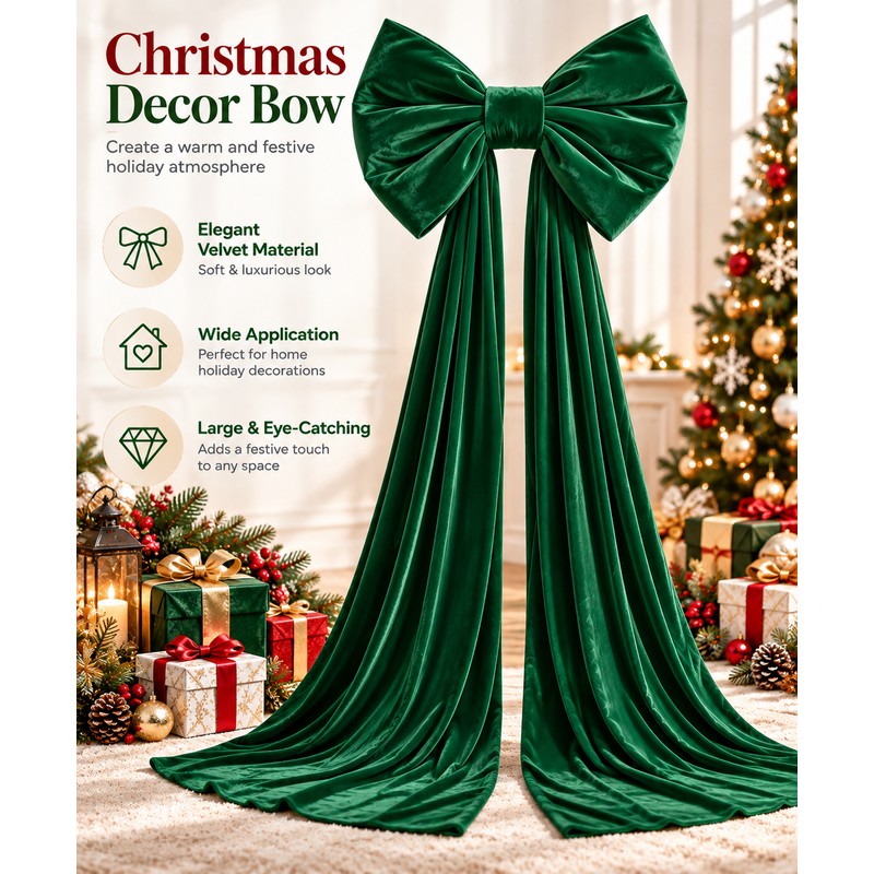 Oversized Velvet Christmas Bow with Long Tails, 15.75 x 70.8