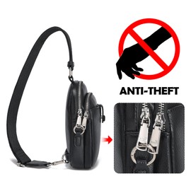 INICAT Small Crossbody Sling Bags for Women Vegan Leather Cell Phone Purse Fanny Packs for Women Men (Black Antitheft Large)