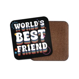 World's Best Friend Square Coaster - Bestie Thank You Christmas Birthday Illustration Boys Girls Kitchen Family Drinks Home #81626