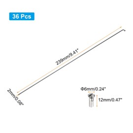 PATIKIL 14G Bicycle Spokes 239 Mm/9.41 Inch, 36 Pcs Stainless Steel J Bend 2mm Mountain Bike Spokes with Brass Nipples for City Road Bike Electric Bike MTB Wheel Spokes, Black