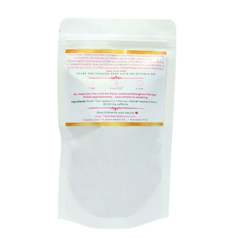 Raspberry Velvet Green Tea, High Caffeine, Loose Leaf, 2 oz