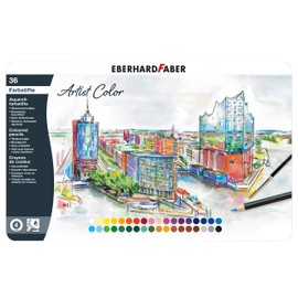 Eberhard Faber 516036 - Artist Color Aquarellfarbstifte in 36 Farben, runde Form, mit bruchsicherer Mine, im Metalletui, für modernes Grafikdesign, feine Zeichnungen und farbstarke Aquarelle