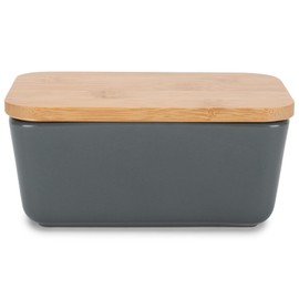 Nat & Jules Ceramic Stoneware 1/2 Pound, 2 Sticks Butter Dish with Airtight Bamboo Lid, Kitchen Accessory, Container Holder, Refrigerator Storage and Countertop Organization, Matte Grey