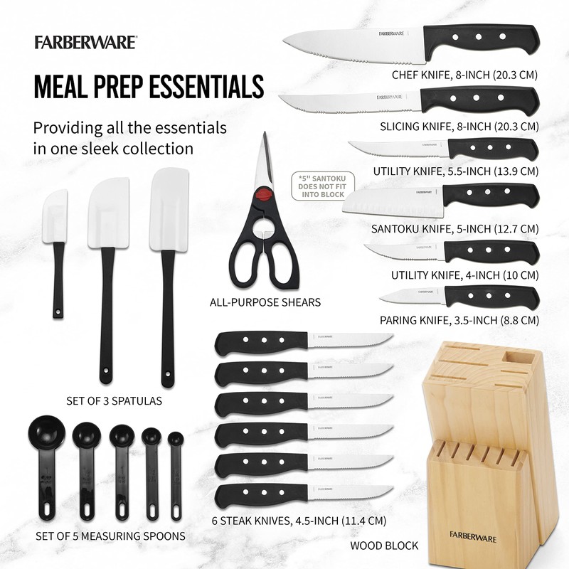 Farberware 22-Piece Never Needs Sharpening Triple Rivet High-Carbon Stainless Steel