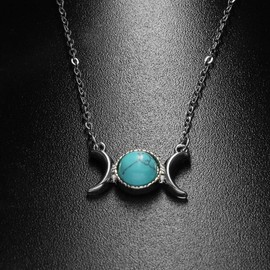 RUIZHEN Silver Triple Moon Goddess Symbol Opal Healing Crystal Natural Stone Pendant Necklace (Turquoise)