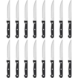 BEWOS Steak Knives Set of 16 - Triple Rivet Steak Knife, Serrated Steak Knives, Stainless Steel Serrated Blades (4.5”), Sharp Knifes, Dinner Knives, Dishwasher Safe, Knives Set for Home, Restaurant