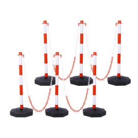 TREATLIFE HOME Effective Crowd Control with Traffic Delineator Post Cones, 6 Pack with Fillable Base & Adjustable Chain, White and Red