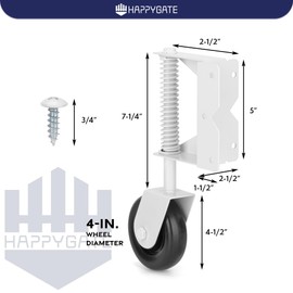 HAPPYGATE 4 Inch Spring Loaded Gate Caster, Heavy Duty Gate Wheel Caster with 360 Degree Swivel, Gate Helper Wheel, Gate Support Wheel Suitable for Left Gate, White