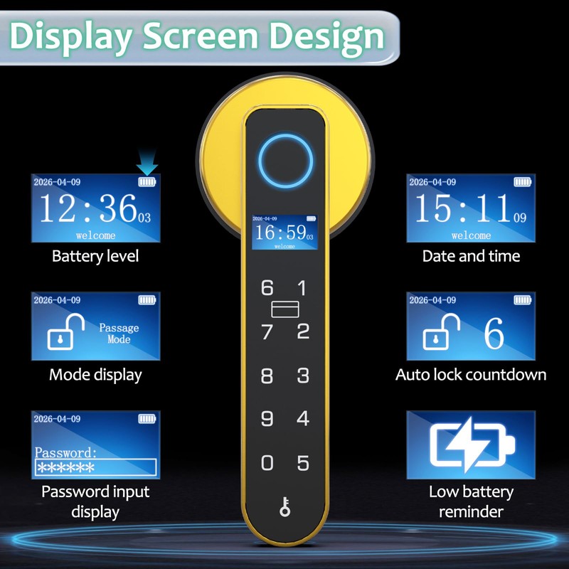 Foxlock Fingerprint Door Lock with Screen, RFID Smart Door Handle
