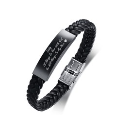 Men's Bracelet Daddy Gifts - Black Stainless Steel ID Leather Bracelet to My Dad Quote Engraved DAD Wristband Jewellery for Daddy Father from Daughter, Gift for Father's Day Birthday Christmas