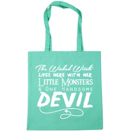 Hippowarehouse The Wicked Witch lives here with her Little Monsters and one Handsome Devil Tote Shopping Gym Beach Bag 42cm x38cm, 10 litres