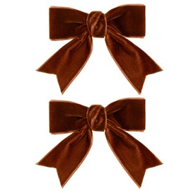 2pcs Brown Velvet Ribbon Hair Bows Clips for Girls Kids 3in Small Cute Soft Fall Velvet Alligator Barrettes Hairpins Everyday Give Thanks Dress Outfit Decoration Accessories Gift