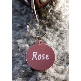Set of 2 Round Dog Tag Identification Tag Made of Aluminium With Laser Engraving, Dog Tag, rose