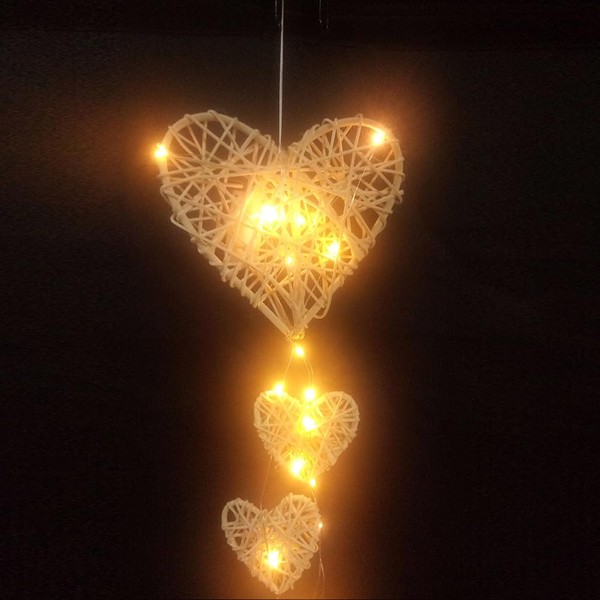 Night Lighting Dream Catcher Gift, Wind Chime Rattan Woven Home LED Decor Dream Catcher Ceiling Hanging Decor Ornament for Girl Boy(1 Dream Catcher-heart shape)
