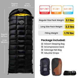 OMVMO Rectangular Down Sleeping Bag for Adults Camping Backpacking 20°F