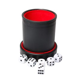 RERIVER Leatherette Dice Cup with Lid, Red Felt-Lined Dice Shaker Includes 6 Regular Dice for Liars Dice/ Farkle/ Yahtzee/ Games, 2 Pack