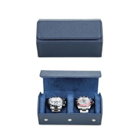 Hiram Hexagon Watch Travel Case Genuine Leather 2 Watch Roll Case Watches Storage Box Protective Organizer for Wrist Watches (Blue)