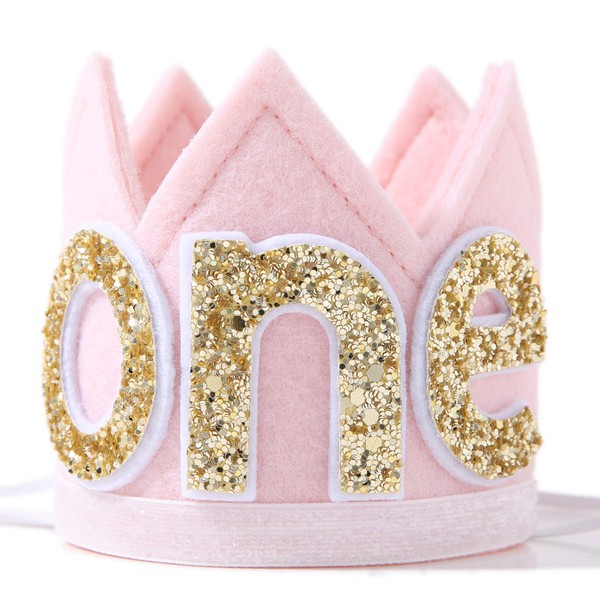WAOUH Corona rosa bebé para primer cumpleaños, diadema de fiesta