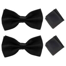 MADGININE Bow Tie 2 PCS Bow Ties for Men Adjustable Black Bow Tie,Black Bow Ties for Men Satin Tux Bowtie Clip on Bow Tie Suitable for Party Wedding Comes with 2 Pocket Squares(Black)