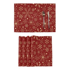 Christmas Snowflakes Placemats on Dark Red Placemats for Dining Tables, Burlap Double Sided Placemats Set of 6