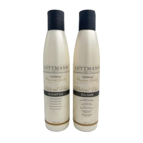 LUTTMANN® Natural Hair Shampoo + Balm Set 200 ml Each - Wigs Hair Replacement Second Hair - Intensive Care for All Real Hair Wigs, Hairpieces as well as for Extensions and Hair Extensions