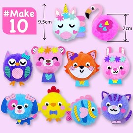 EZCRA Kits de manualidades para niños de 4 a 8 años – 10 unicornios de pompón de felpa y animales todo en uno, juego de manualidades DIY – Adhesivos de fieltro, regalo educativo y creativo para niñas