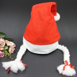 Santa Hat with Hair Wig for Girls & Adults - Christmas Look Gift Free Size/One Color 20ea
