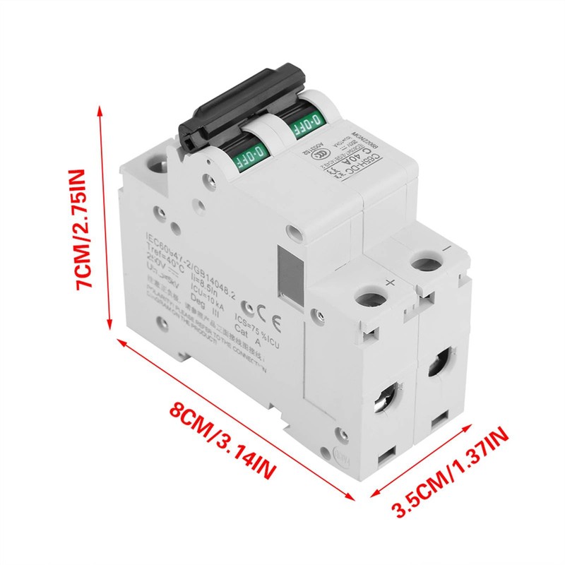 2P DC Circuit Breaker 40A 250V MCB Miniature Circuit Breaker