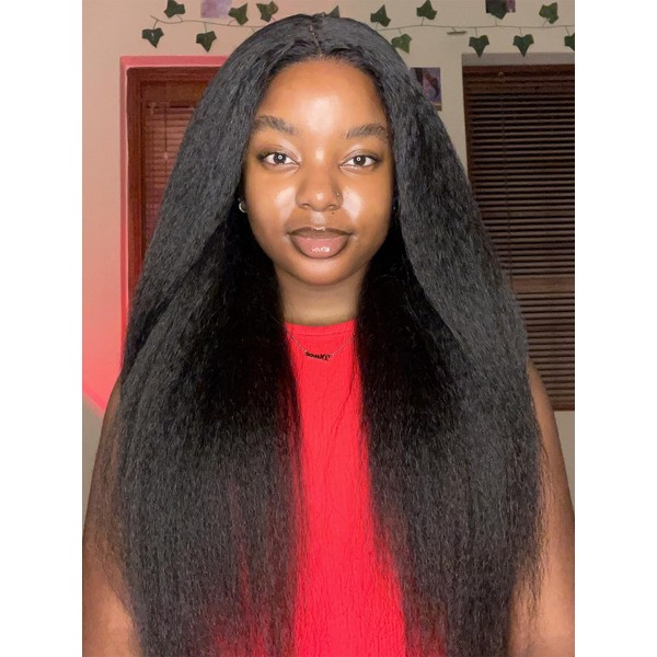 Kinky Straight Glueless Wigs Human Hair 5x7 Wear and Go
