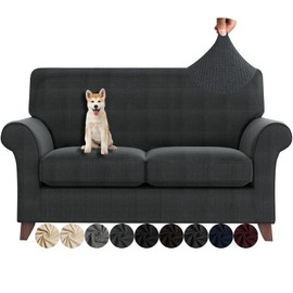 ZNSAYOTX 3 Piece Loveseat Covers for Living Room Anti Slip Stretch Couch Covers for 2 Cushion Couch Pets Dogs Sofa Slipcover Machine Washable Furniture Protector (Dark Grey, Loveseat)
