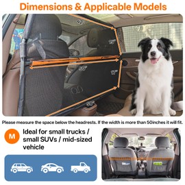 HCGADON Dog Barrier for SUV - 50" Wide Escape-Proof Dog Divider for Backseat & Cargo Area, Durable Nylon/PVC Mesh Net | Foldable Car Trunk Barrier for Trucks, Mid-Sized Vehicles & SUVs