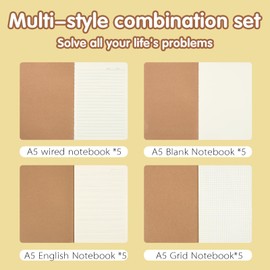 CXGFVRE 20 Pack Kraft Notebooks with 4 Different Types of A5 Journaling Notebooks, 8.3x5.5 Inch, 80 GSM/64 Pages A5 Themed Notebook, Travel Journal Set, Adult Student Gifts School Office Supplies