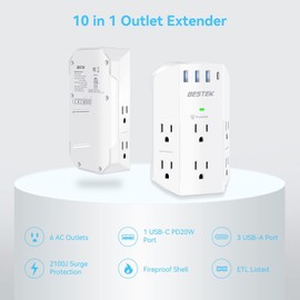 BESTEK Surge Protector, Outlet Extender with 6 Outlets and 4 USB Ports 1 USB C
