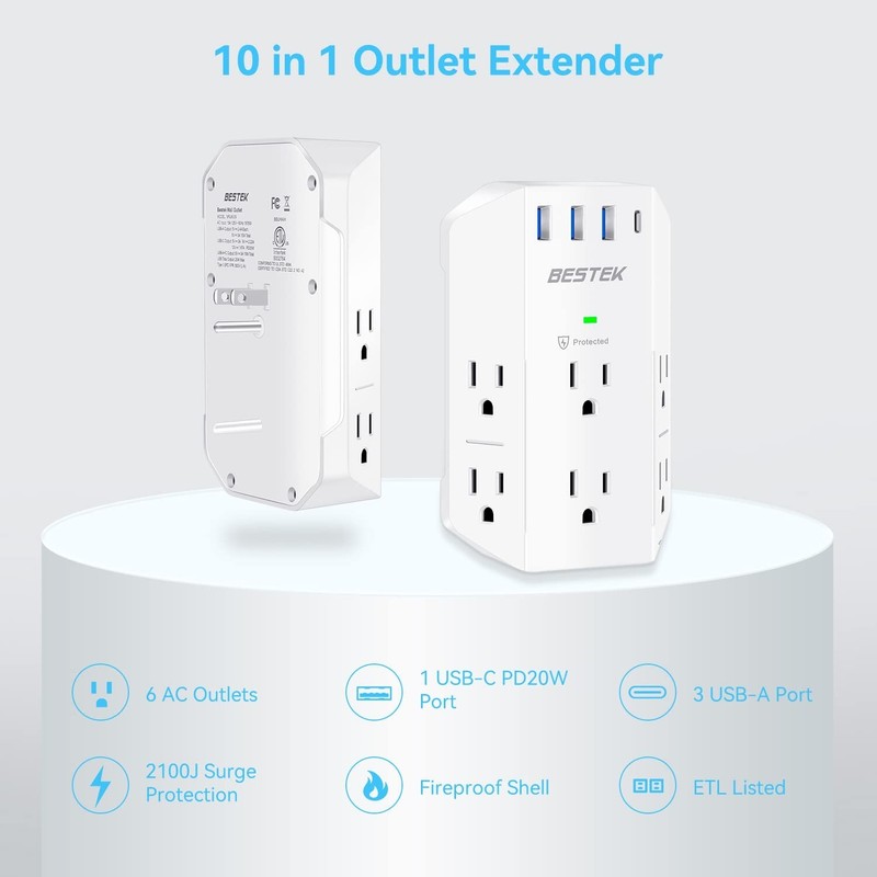 BESTEK Surge Protector, Outlet Extender with 6 Outlets and 4