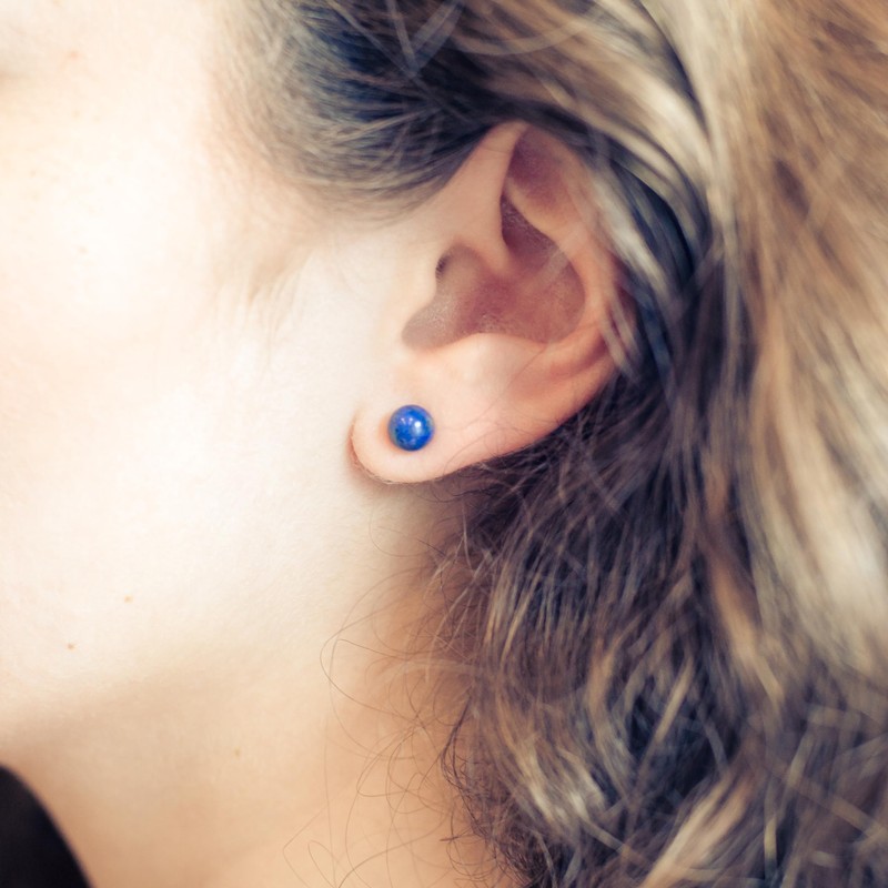 Lapis Lazuli Stud Earrings | Gemstone Earrings | Ball /