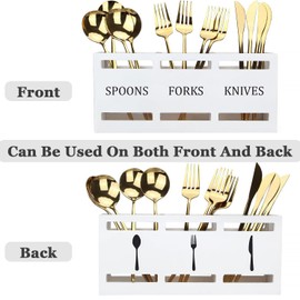 Dyikiti Silverware Caddy for Countertop, Wooden Cutlery Holder, Utensil Caddy for Forks Spoons Knives, Kitchen Cutlery Caddy for Party Picnic Camping (White)