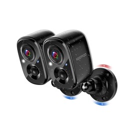 KEEPYOO Security Cameras Wireless Outdoor/Indoor, WiFi 2.5K Battery Powered Security Camera, Motion Detection, Color Night Vision, 2-Way Talk, Waterproof (Black-2Pcs)
