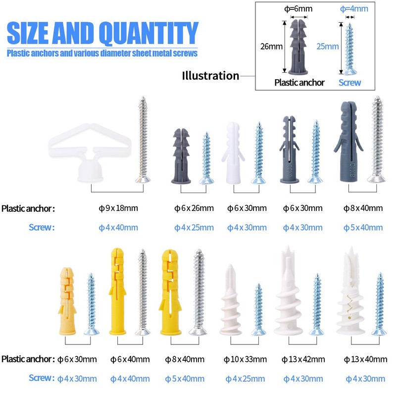 Glarks 212Pcs Phillips Flat Head Self Tapping Screws and Ribbed