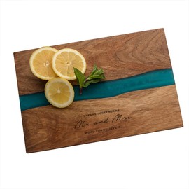 Engraved Resin Cheese Board - 5th Wedding Anniversary for Husband Wife Him Her - River Resin Chopping Board