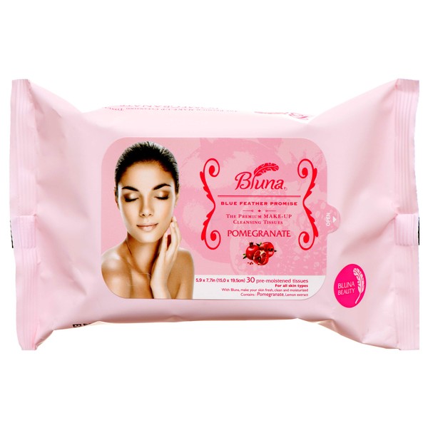 Bluna Facial Make-Up Cleansing Tissue for All Skin Types, Pomegranate,