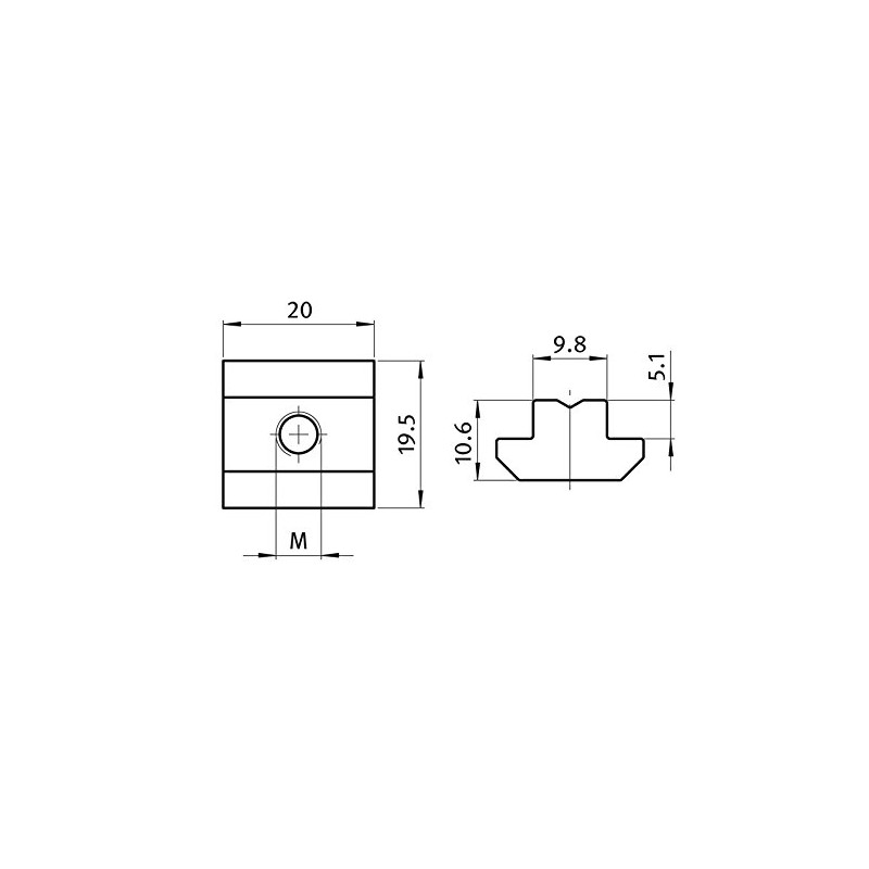 10x T-Slot Nut Sliding Block Slot 10 - Type B