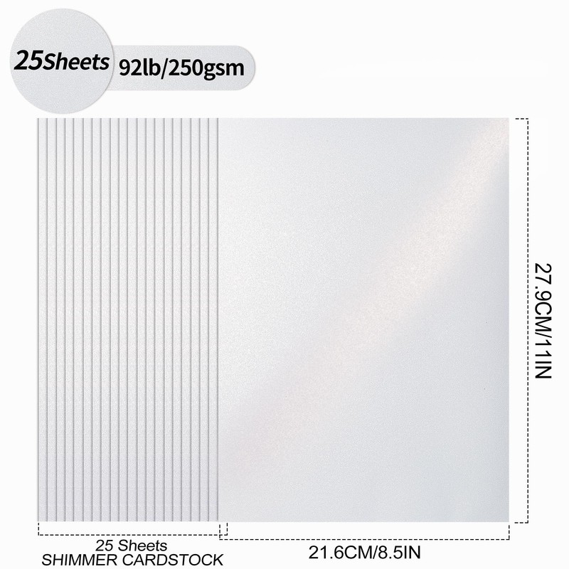 White Shimmer Cardstock Paper, 25 Sheets 250gsm/92Ib Pearlescent Paper for