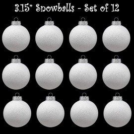 Sleetly Luxury White Christmas Ornaments, Snowball, 3.15 inch, Set of 24